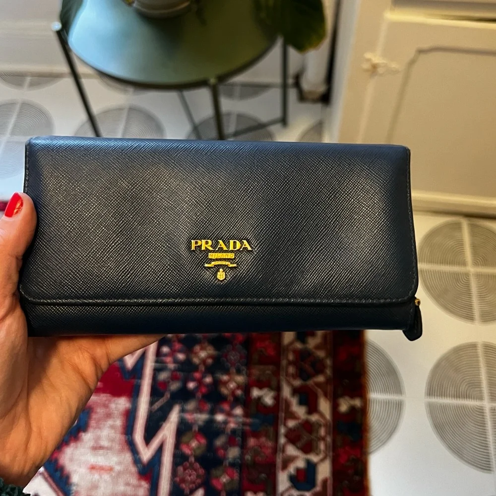 Authentic Prada Continental Wallet with Removable Card Sleeve - Navy Blue - Picture 12 of 13